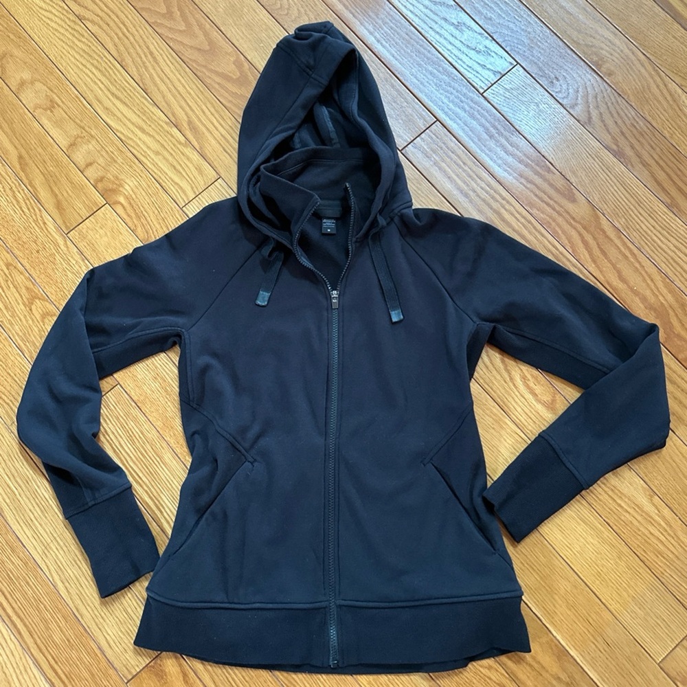 Athleta Black Hoodie Sweatshirt with Full-Length Zipper and Attached Hood